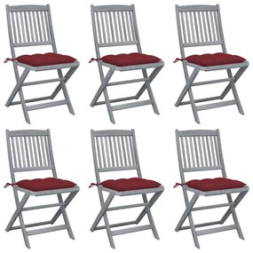 Καρέκλες Εξ. Χώρου Πτυσσόμενες 6 Τεμ. Ξύλο Ακακίας &amp; Μαξιλάρια - Κόκκινο