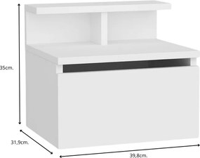 Κομοδίνο επιτοίχιο Arsen Megapap χρώμα λευκό 39,8x31,9x35εκ.