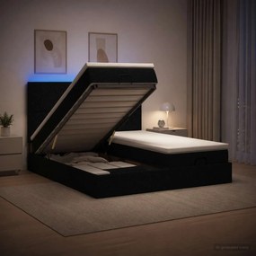 vidaXL Κρεβάτι Ottoman με Στρώμα και LED Μαύρο 180 x 200 cm Ύφασμα