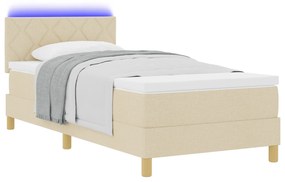 vidaXL Box Spring Bed με Στρώμα & LED Κρεμ 100x200 εκ. Ύφασμα