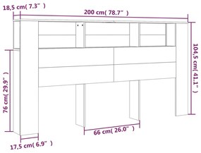 vidaXL Κεφαλάρι Με Αποθηκευτικό Χώρο Καφέ Δρυς 200x18,5x104,5 εκ.