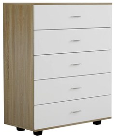 MELAMINE DRESSER THORG  WITH 5 DRAWERS SONAMA-WHITE 80Χ40Χ100H cm.