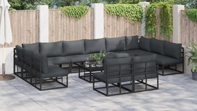 vidaXL Σετ Καναπέ Κήπου 13 pcs Μαύρο 70 x 70 x 32 εκ Αλουμίνιο
