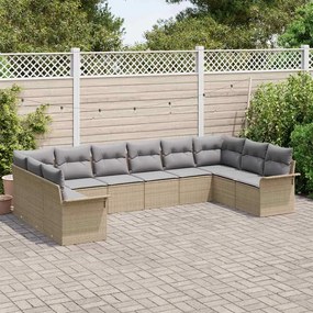 vidaXL Σετ Καναπέ Κήπου με μαξιλάρι 10 pcs Μπεζ Πολυ ράταν