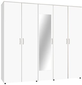 Ντουλάπα πεντάφυλλη με καθρέφτη Luna pakoworld σε λευκή απόχρωση 220x52x200εκ