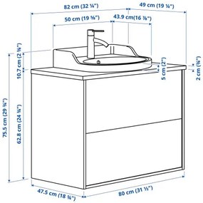 TANNFORSEN/RUTSJON βάση νιπτήρα με συρτάρια/νιπτήρα/μπαταρία, 82x49x76 cm 795.213.99