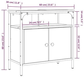 Ντουλάπι Νιπτήρα Μπάνιου Γκρι Sonoma 60x30x60 εκ. Επεξ. Ξύλο - Γκρι