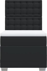 vidaXL Κρεβάτι Boxspring με Στρώμα Μαύρο 90x200εκ. από Συνθετικό Δέρμα