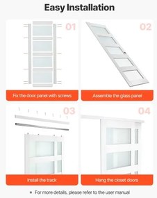 VEVOR Sliding Closet Door, 1219mm (Double 635mm) x 2032 mm, 5-Lite Frosted Glass Bypass Sliding Doors with Hardware Kit, Solid Wood &amp; MDF Slab with Waterproof PVC Surface for Closets Bedrooms