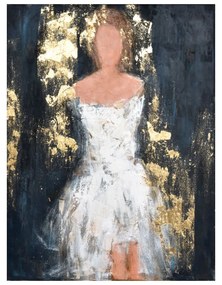 Πίνακας Σε Καμβά Dame 1 020052 Gold 90x120xH3cm Black-White Κάθετοι Ξύλο, Καμβάς