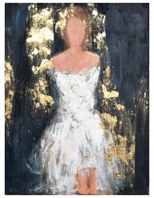 Πίνακας Σε Καμβά Dame 1 020052 Gold 90x120xH3cm Black-White Vertical Wood, Canvas