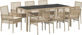vidaXL Σέτ φαγητού για κήπο 9 pcs Μπεζ συνθετικό ρατάν