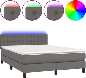 vidaXL Κρεβάτι Boxspring με Στρώμα &amp; LED Γκρι 140x200 εκ. Συνθ. Δέρμα