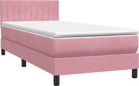 vidaXL Κρεβάτι Boxspring με Στρώμα &amp; LED Ροζ 80x220 εκ. Βελούδινο
