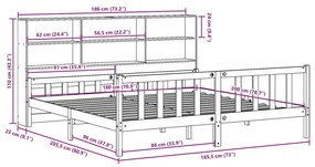 Κρεβάτι Βιβλιοθήκη Χωρίς Στρώμα Καφέ 180x200 εκ Μασίφ Πεύκο - Καφέ