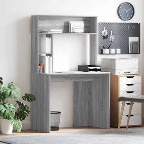 vidaXL Γραφείο με ράφι Γκρι sonoma 91 x 50 x 149 εκ Επεξεργασμένο ξύλο