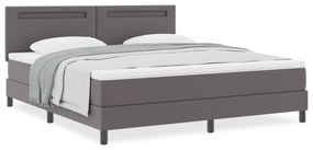 vidaXL Κρεβάτι Box Spring με Στρώμα Γκρι, Σούπερ Κινγκ, Ψεύτικος Δέρμα
