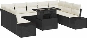 vidaXL Σετ Καναπέ Κήπου με μαξιλάρι 10 pcs Μαύρο και κρεμ
