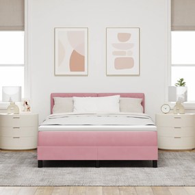 vidaXL Κρεβάτι Box Spring με Στρώμα Ροζ 140x190 εκ Βελούδο
