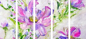 Εικόνα 5 μερών μοντέρνα ζωγραφισμένα καλοκαιρινά λουλούδια - 100x50