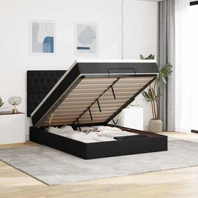 vidaXL Οθωμανικό κρεβάτι με στρώμα &amp; LEDs Μαύρο 140x190 cm Ύφασμα