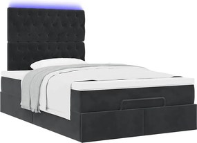 vidaXL Οθωμανικό κρεβάτι με στρώμα &amp; LEDs Μαύρο 120x190 cm Ύφασμα