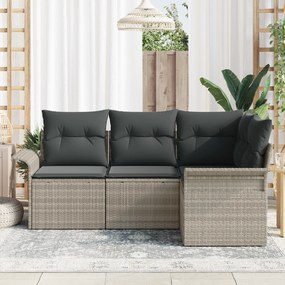 vidaXL Σετ Καναπέ Κήπου 4 Τεμαχίων με Μαξιλάρια Ανοιχτό Γκρι Πολυ Ρατάν