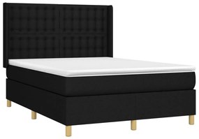 Κρεβάτι Boxspring με Στρώμα &amp; LED Μαύρο 140x190 εκ. Υφασμάτινο - Μαύρο