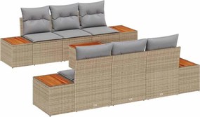 vidaXL Σετ Καναπέ Κήπου με μαξιλάρι 7 pcs Μπεζ Πολυ ράταν