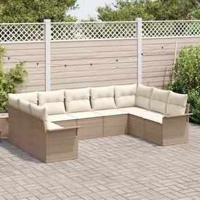 vidaXL Σετ Καναπέ Κήπου με μαξιλάρι 9 pcs Μπεζ Πολυ ράταν