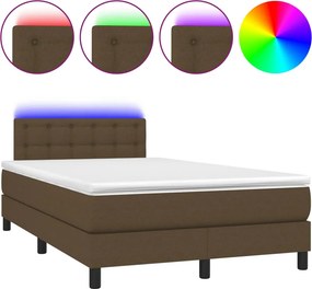 vidaXL Κρεβάτι Boxspring με Στρώμα &amp; LED Σκ.Καφέ 120x190εκ. Υφασμάτινο