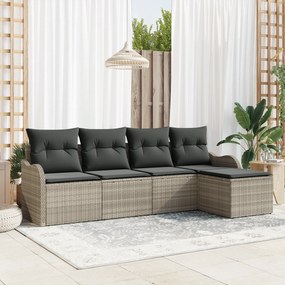 vidaXL Σετ Καναπέ Κήπου 5 Τεμαχίων με Μαξιλάρια Ανοιχτό Γκρι Πολυ Ρατάν
