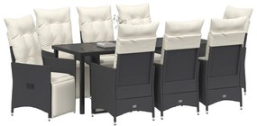 vidaXL Σετ Κήπου 9 Τεμαχίων με Μαξιλάρια Μαύρο Πολυ Ράτα