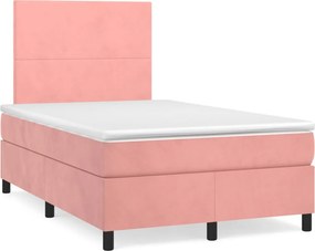 vidaXL Κρεβάτι Boxspring με Στρώμα Ροζ 120x200 εκ. Βελούδινο