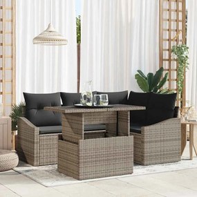 vidaXL Σετ Καναπέ Κήπου 5 Τεμαχίων με Μαξιλάρια σε Γκρι Πολυ Ράτταν