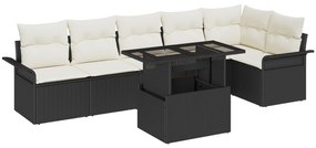 vidaXL Σετ Κήπου 7 Τεμαχίων με Μαξιλάρια Μαύρο Ρατάν Πολυ