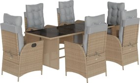 vidaXL Σετ Τραπεζαρίας Κήπου 7 τεμ. Μικτό Μπεζ Συνθ. Ρατάν &amp; Μαξιλάρια