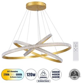 Κρεμαστό Φωτιστικό Οροφής LED 120W 14723lm DIAMOND DECO ΤRIO Globostar-61139-DECO-Χρυσό 61139-DECO