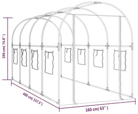 vidaXL Θερμοκήπιο Διαφανές 160x400x190 εκ. PVC & Χάλυβας Ηλεκτρ. Βαφή