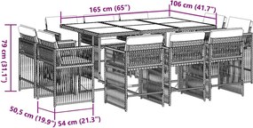 vidaXL Σετ Τραπεζαρίας Κήπου 11 τεμ Μαύρο από Συνθ. Ρατάν με Μαξιλάρια
