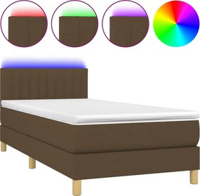 vidaXL Κρεβάτι Boxspring με Στρώμα &amp; LED Σκ.Καφέ 100x200 εκ Υφασμάτινο
