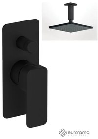 Eurorama Quadra Black Matt Ανακλινόμενη κεφαλή 20x20εκ.+Μίκτης εντοιχισμού 2 εξόδων με εκτροπέα 144030SL-400