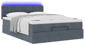 vidaXL Οθωμανικό κρεβάτι με στρώμα & LEDs Σκούρο γκρι 140x200cm Velvet