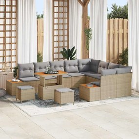 vidaXL Σετ Καναπέ Κήπου με μαξιλάρι 12 pcs Μπεζ Πολυ ράταν