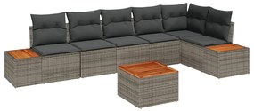 vidaXL Σετ Καναπέ Κήπου με μαξιλάρι 7 pcs Γκρι Πολυ ράταν