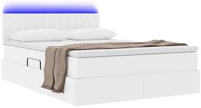 vidaXL Κρεβάτι με αποθηκευτικό χώρο και LED Καθαρό Λευκό 140 x 200 cm