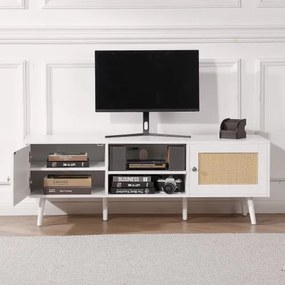 VEVOR Rattan TV Stand for 65&quot; TV Boho TV Stand with Build-in Socket White
