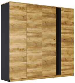 Τετράφυλλη Ντουλάπα Ρούχων HAYDON Barocco oak gold/Ανθρακί 220x54x208