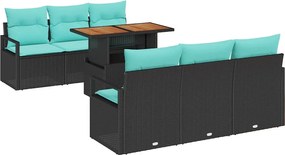 vidaXL Σετ Καναπέ Κήπου με μαξιλάρι 7 pcs Μαύρο και μπλε