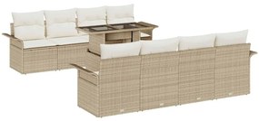 vidaXL Σετ Καναπέ Κήπου με μαξιλάρι 9 pcs Μπεζ Πολυ ράταν